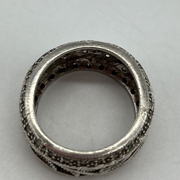 Sterling Silver 925 ADI Wide CZ Eternity Band Ring Missing One Stone - Picture 4 of 14